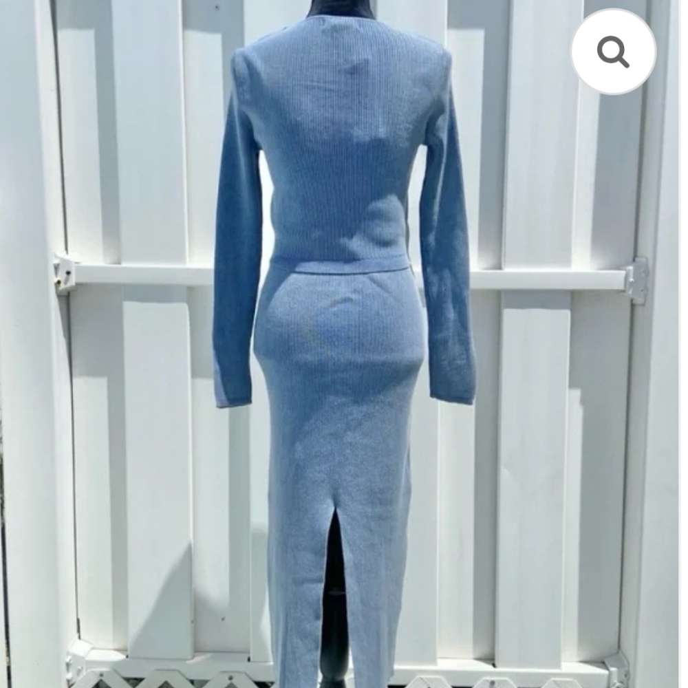 House of Harlow 1960 Light Blue Ribbed Knit Midi skirt and top set